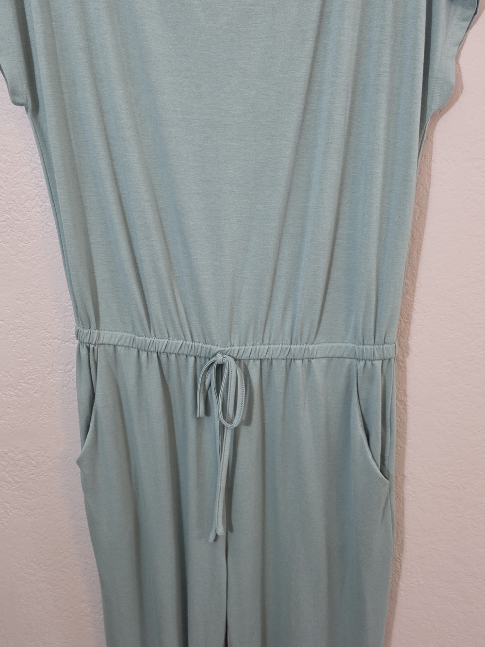 Pretty Garden Light Teal Short Sleeve Jumpsuit Drawstring Womens Large Jogger - Picture 3 of 8